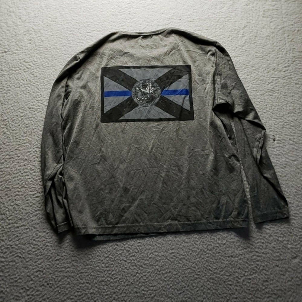 Sport-Tek Shirt Mens Large Gray Long Sleeve Blue Line Flag Graphic Tee Top - Picture 2 of 6